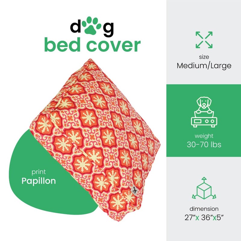 Molly Mutt Medium to Large Dog Bed Cover - Papillon Print - Measures 27â€x36â€x5â€™â€™ - 100% Cotton - Durable - Breathable - Sustainable - Machine Washable Dog Bed Cover - Image 2